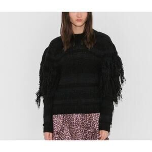 Ulla Johnson Delma Alpaca Chunky Knit Fringe Puff Sleeve Sweater Size P XS